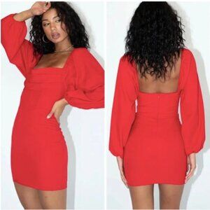 Princess Polly Lilie Long Sleeve Mini Dress Red Curve Ruched Valentines